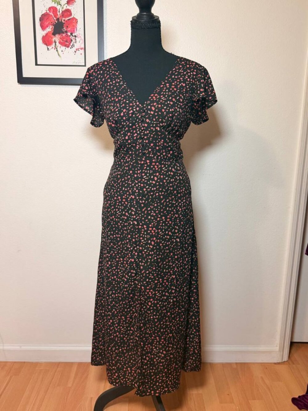 BB Dakota Black Vintage Style Ditsy Floral, Cottagecore, Pink Petal Print